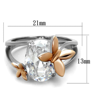 TK2135 - Two-Tone IP Rose Gold Stainless Steel Ring with AAA Grade CZ  in Clear