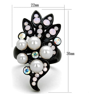 TK2138 - IP Black(Ion Plating) Stainless Steel Ring with Synthetic Pearl in Light Rose