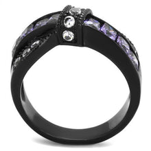 Load image into Gallery viewer, TK2140 - IP Black(Ion Plating) Stainless Steel Ring with AAA Grade CZ  in Amethyst