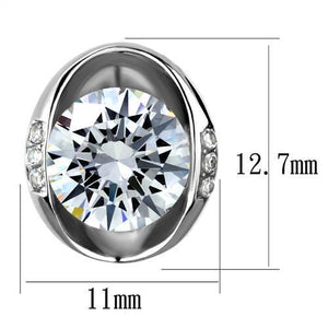 TK2149 - High polished (no plating) Stainless Steel Earrings with AAA Grade CZ  in Clear