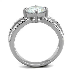 TK2165 - High polished (no plating) Stainless Steel Ring with AAA Grade CZ  in Clear