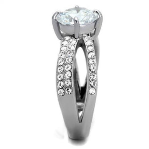 TK2165 - High polished (no plating) Stainless Steel Ring with AAA Grade CZ  in Clear