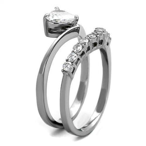 TK2178 - High polished (no plating) Stainless Steel Ring with AAA Grade CZ  in Clear