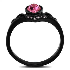 TK2192 - IP Black(Ion Plating) Stainless Steel Ring with Top Grade Crystal  in Rose