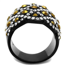 Load image into Gallery viewer, TK2197 - IP Black(Ion Plating) Stainless Steel Ring with Top Grade Crystal  in Metallic Light Gold
