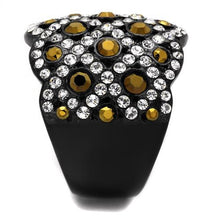 Load image into Gallery viewer, TK2197 - IP Black(Ion Plating) Stainless Steel Ring with Top Grade Crystal  in Metallic Light Gold