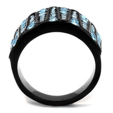 Load image into Gallery viewer, TK2198 - IP Black(Ion Plating) Stainless Steel Ring with Top Grade Crystal  in Sea Blue