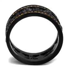 Load image into Gallery viewer, TK2204 - IP Black(Ion Plating) Stainless Steel Ring with Top Grade Crystal  in Topaz