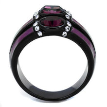Load image into Gallery viewer, TK2213 - IP Black(Ion Plating) Stainless Steel Ring with Top Grade Crystal  in Amethyst