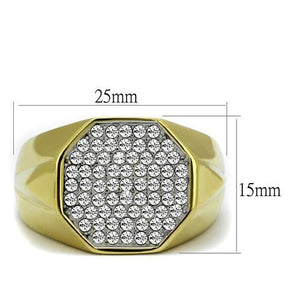 TK2221 - Two-Tone IP Gold (Ion Plating) Stainless Steel Ring with Top Grade Crystal  in Clear