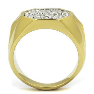 TK2221 - Two-Tone IP Gold (Ion Plating) Stainless Steel Ring with Top Grade Crystal  in Clear