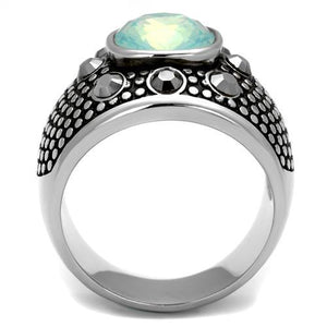 TK2223 - High polished (no plating) Stainless Steel Ring with Top Grade Crystal  in Fireopal