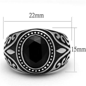 TK2231 - High polished (no plating) Stainless Steel Ring with Top Grade Crystal  in Jet