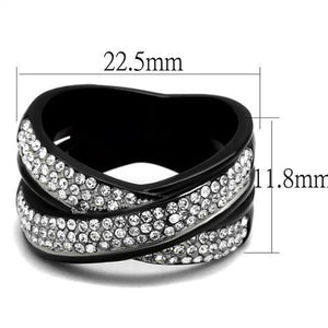 TK2278 - Two-Tone IP Black (Ion Plating) Stainless Steel Ring with Top Grade Crystal  in Clear
