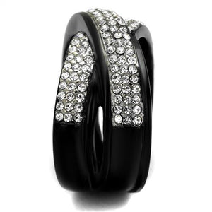 TK2278 - Two-Tone IP Black (Ion Plating) Stainless Steel Ring with Top Grade Crystal  in Clear