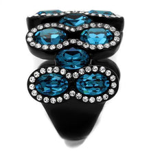 Load image into Gallery viewer, TK2289 - IP Black(Ion Plating) Stainless Steel Ring with Top Grade Crystal  in Aquamarine