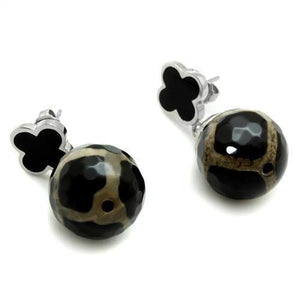 TK2383 - High polished (no plating) Stainless Steel Earrings with Synthetic Onyx in Multi Color