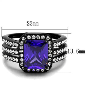 TK2486 - IP Black(Ion Plating) Stainless Steel Ring with AAA Grade CZ  in Tanzanite