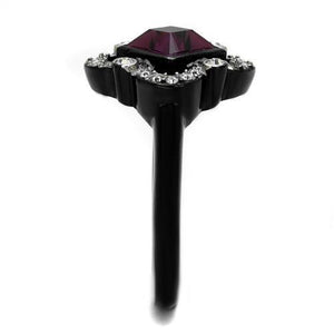 TK2489 - Two-Tone IP Black Stainless Steel Ring with Top Grade Crystal  in Fuchsia