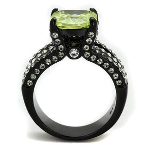 TK2491 - IP Black(Ion Plating) Stainless Steel Ring with AAA Grade CZ  in Apple Green color