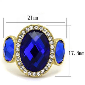 TK2495 - IP Gold(Ion Plating) Stainless Steel Ring with Synthetic Synthetic Glass in Sapphire
