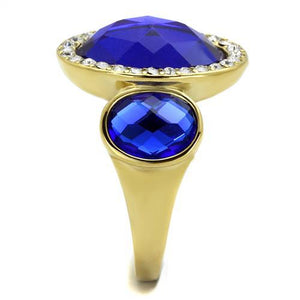 TK2495 - IP Gold(Ion Plating) Stainless Steel Ring with Synthetic Synthetic Glass in Sapphire