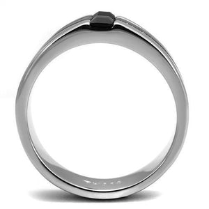 TK2516 - High polished (no plating) Stainless Steel Ring with Top Grade Crystal  in Jet