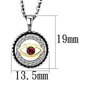 TK2527 - Two-Tone IP Gold (Ion Plating) Stainless Steel Chain Pendant with Top Grade Crystal  in Garnet