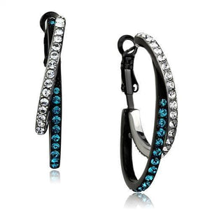 TK2533 - Two-Tone IP Black (Ion Plating) Stainless Steel Earrings with Top Grade Crystal  in Blue Zircon