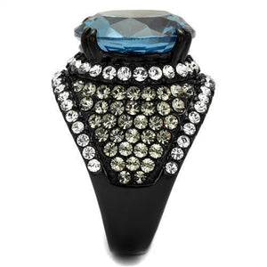 TK2555 - IP Black(Ion Plating) Stainless Steel Ring with AAA Grade CZ  in London Blue