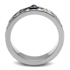 TK2565 - High polished (no plating) Stainless Steel Ring with Top Grade Crystal  in Sea Blue