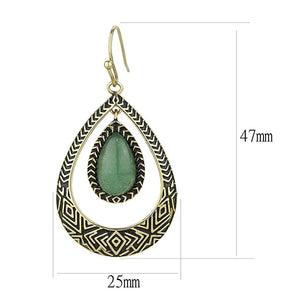 TK2576 - IP Gold(Ion Plating) Stainless Steel Earrings with Semi-Precious Jade in Emerald