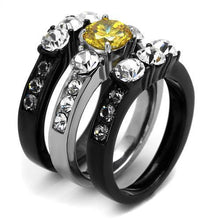 Load image into Gallery viewer, TK2615 - Two-Tone IP Black (Ion Plating) Stainless Steel Ring with AAA Grade CZ  in Topaz