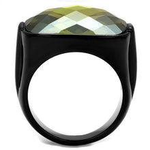 Load image into Gallery viewer, TK2639 - IP Black(Ion Plating) Stainless Steel Ring with AAA Grade CZ  in Olivine color