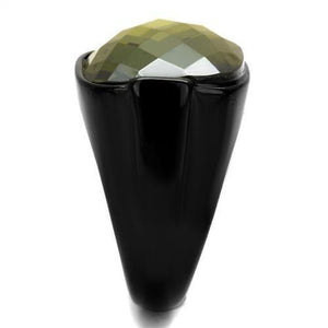 TK2639 - IP Black(Ion Plating) Stainless Steel Ring with AAA Grade CZ  in Olivine color