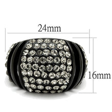 Load image into Gallery viewer, TK2643 - IP Black(Ion Plating) Stainless Steel Ring with Top Grade Crystal  in Hematite