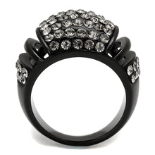Load image into Gallery viewer, TK2643 - IP Black(Ion Plating) Stainless Steel Ring with Top Grade Crystal  in Hematite