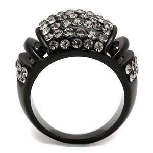 TK2643 - IP Black(Ion Plating) Stainless Steel Ring with Top Grade Crystal  in Hematite