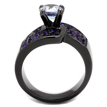 Load image into Gallery viewer, TK2644 - IP Light Black  (IP Gun) Stainless Steel Ring with AAA Grade CZ  in Light Amethyst