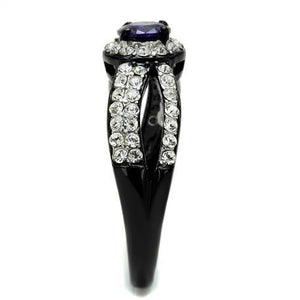 TK2653 - Two-Tone IP Black (Ion Plating) Stainless Steel Ring with AAA Grade CZ  in Tanzanite