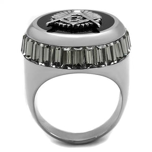 TK2666 - High polished (no plating) Stainless Steel Ring with Top Grade Crystal  in Jet