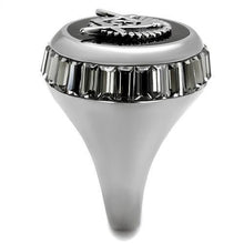 Load image into Gallery viewer, TK2666 - High polished (no plating) Stainless Steel Ring with Top Grade Crystal  in Jet