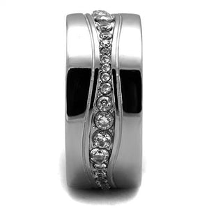 TK2667 - High polished (no plating) Stainless Steel Ring with AAA Grade CZ  in Clear