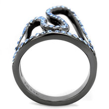 Load image into Gallery viewer, TK2695 - IP Light Black  (IP Gun) Stainless Steel Ring with Top Grade Crystal  in Aquamarine