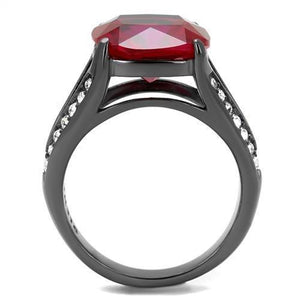 TK2760 - IP Light Black  (IP Gun) Stainless Steel Ring with Synthetic Corundum in Ruby