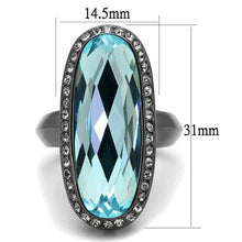 Load image into Gallery viewer, TK2804 - IP Light Black  (IP Gun) Stainless Steel Ring with Top Grade Crystal  in Sea Blue