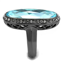 Load image into Gallery viewer, TK2804 - IP Light Black  (IP Gun) Stainless Steel Ring with Top Grade Crystal  in Sea Blue