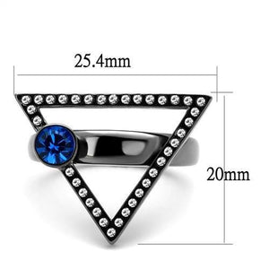 TK2810 - IP Light Black  (IP Gun) Stainless Steel Ring with Top Grade Crystal  in Capri Blue