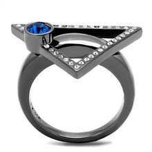Load image into Gallery viewer, TK2810 - IP Light Black  (IP Gun) Stainless Steel Ring with Top Grade Crystal  in Capri Blue