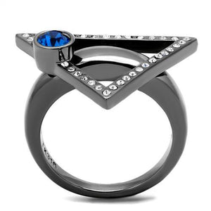 TK2810 - IP Light Black  (IP Gun) Stainless Steel Ring with Top Grade Crystal  in Capri Blue